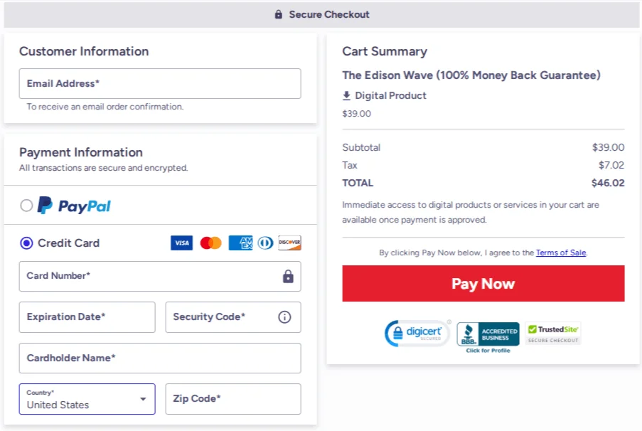 Edison Wave official order page – secure checkout and instant access